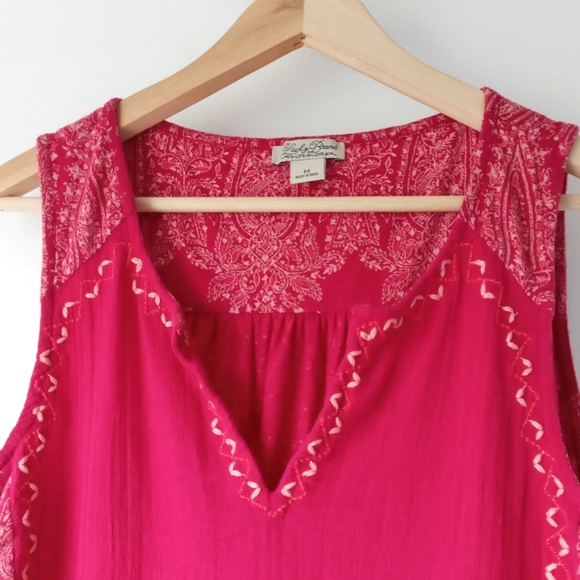 Lucky Brand M Red Embroidered Tunic Style Tank - Picture 4 of 9